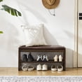 thumbnail image 5 of Ebenchico 31.5 inch Solid Wood Shoe Rack Bench for Entryway, 2-Tier Wooden Shoe Bench with Storage, PU Seat Cushion(Brown), 5 of 9