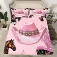 thumbnail image 2 of Manfei Retro Cowgirl Hat Queen Sheet Sets 4 Pieces, Farm Horse Flat Sheet, Pink Farmhouse Queen Fitted Sheet, Breathable Home Decor, 2 of 7