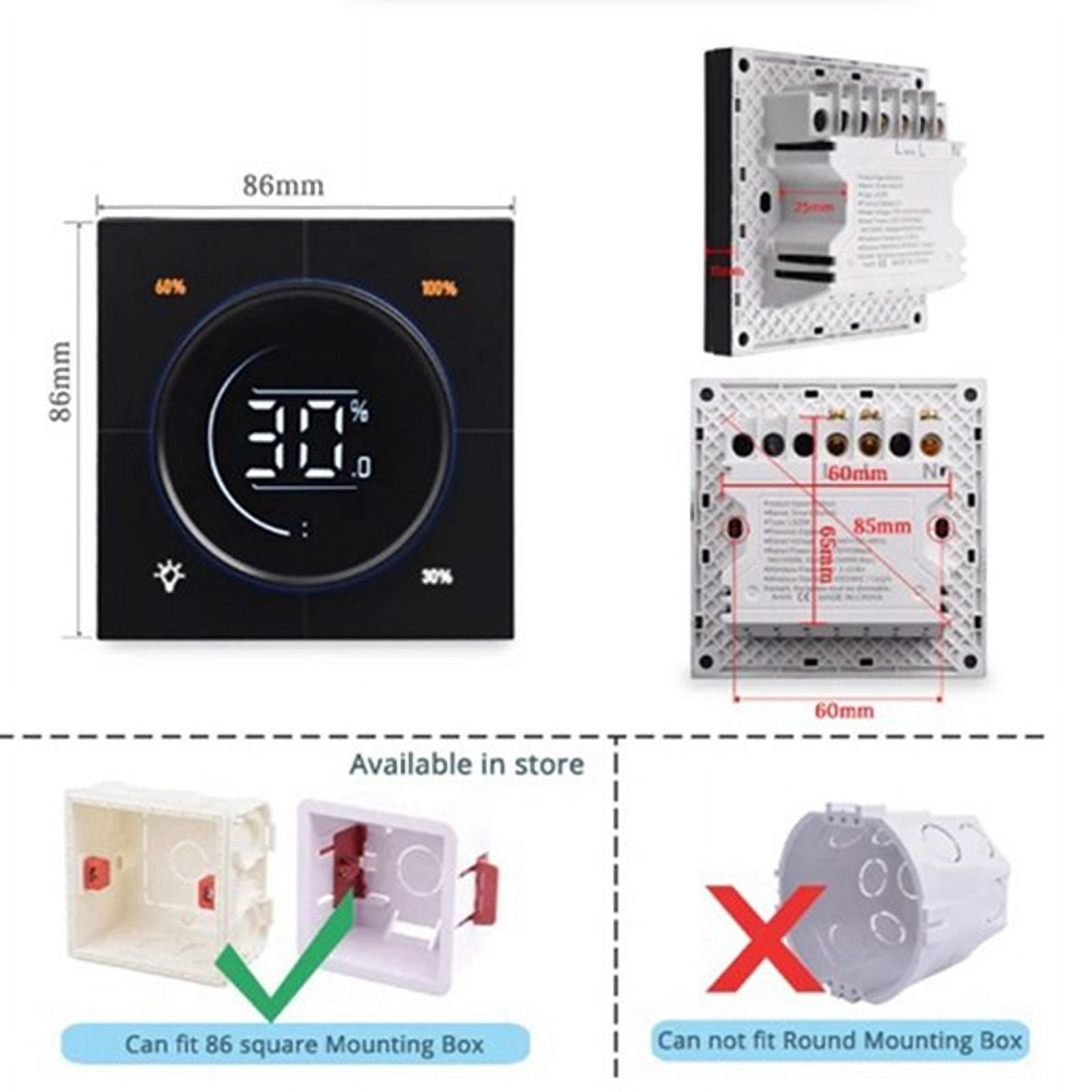 Infinite Knob MOSFET Dimmer Regulator Zigbee 3.0 PC Panel Wall Light Switch Digital LCD Trailing Edge Dimming White