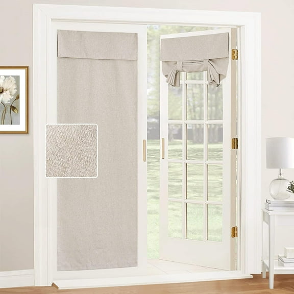 NICETOWN French Door Curtains, Linen Textured Privacy Door Blinds Kitchen Window Curtains, Room Darkening Curtains for Glass Door Tie Up Shade, Khaki, 26"x69", 1 Panel