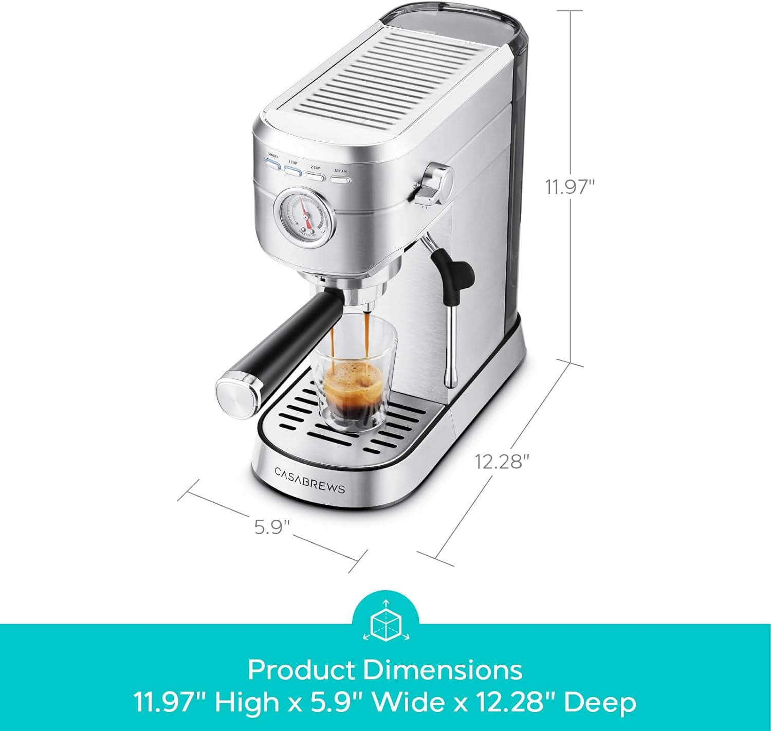 Casabrews 20 Bar Espresso Machine with Milk Frother Steam Wand, Stainless Steel Professional Cappuccino and Latte Coffee Machine, New, Silver