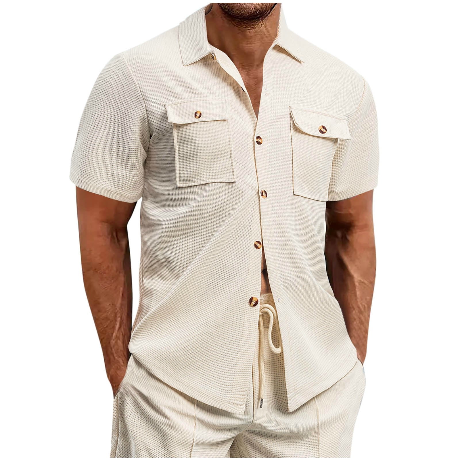 COOFANDY Chemise Homme Été Manches Courtes 100% Coton – Style Plage Décontracté, Coupe Régulière, Poche Poitrine, Respirante & Légère