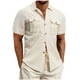thumbnail image 2 of Blusa y camisa de manga corta con cuello vuelto para hombre, informal, de color liso, con cuello abotonado y bolsillo, blusa de poliéster para hombre, 2 of 9
