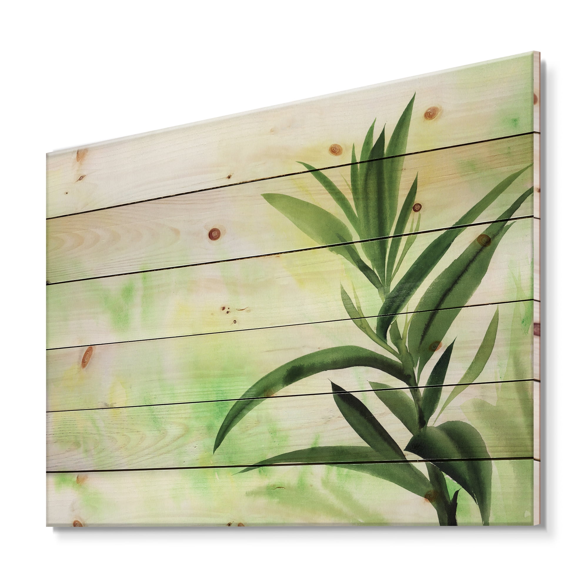 Designart 'Bamboo Palm Detail I' Traditional Print on Natural Pine Wood