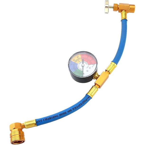 Manguera de llenado de refrigerante de aire acondicionado R134a con manómetro para automóvil (azul) (1 pieza)