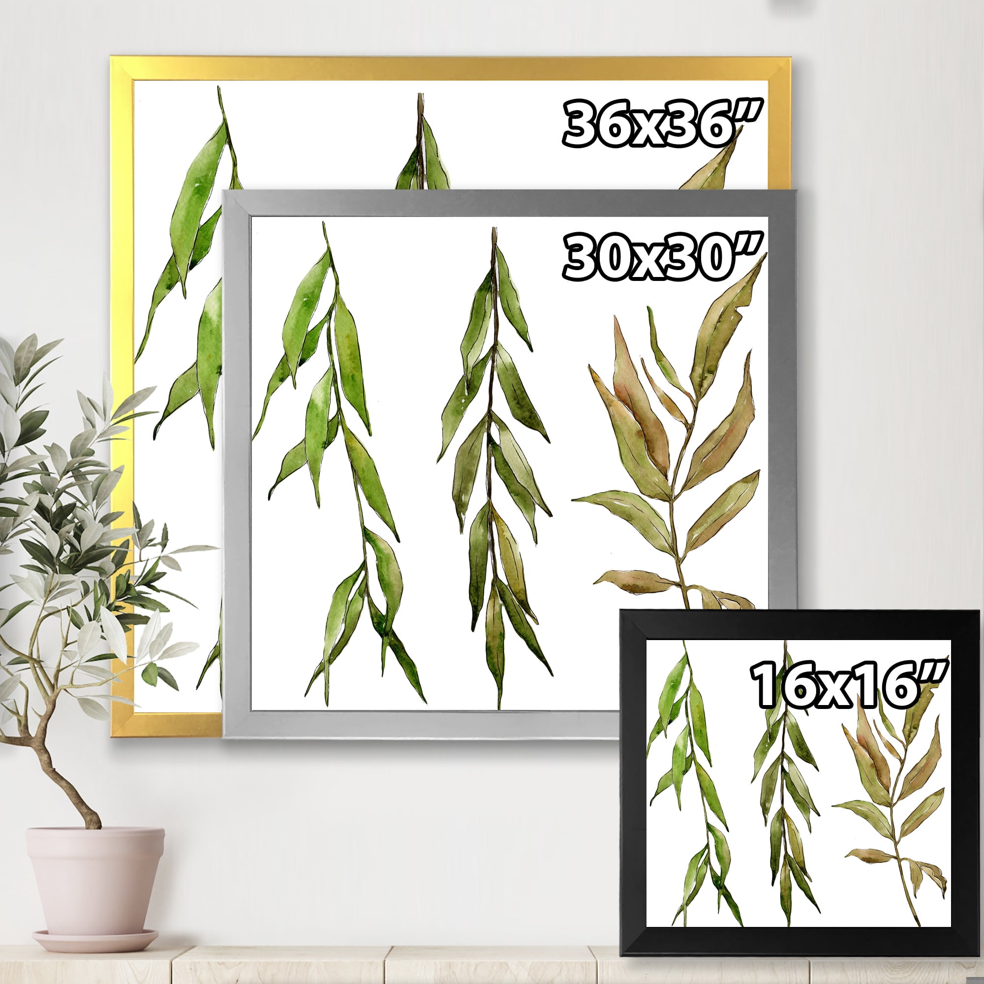 Designart 'Three Willow Branches On White' Farmhouse Framed Art Print