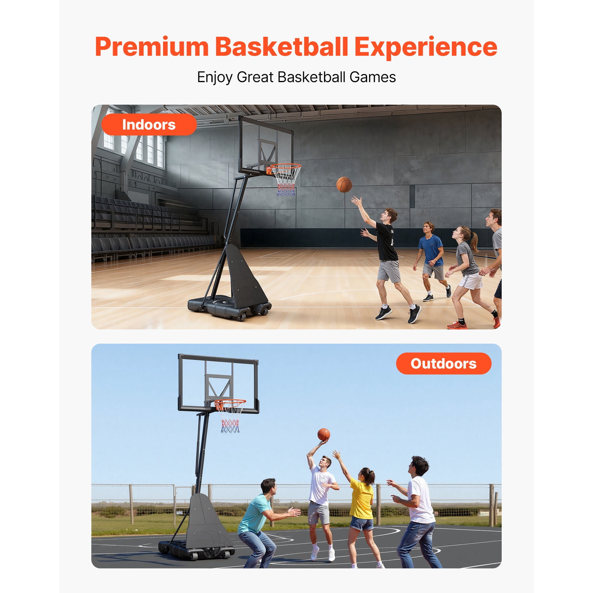 KFFKFF Portable Basketball Hoop with Adjustable Height Outdoor – 10 ft, 85 lbs