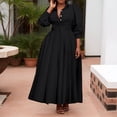 thumbnail image 4 of Womens Casual Shirt Dress Long Sleeve Loose Fit Solid Color Maxi Dress Spring Office Black, 4 of 7