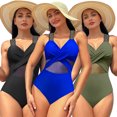 thumbnail image 2 of FLMEI Womens One Piece Swimsuits Womens Mesh Bikini High Waisted Bathing Suit Solid Colour Swimwear for Womens S-XXL, 2 of 9