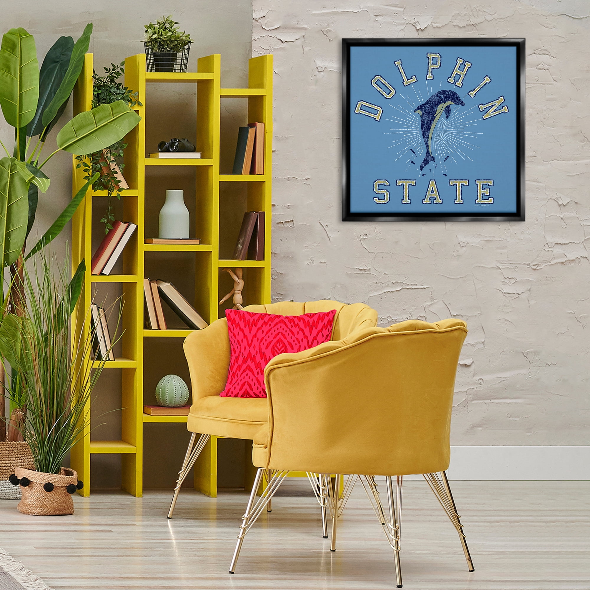 Stupell Industries Vintage Dolphin State Novelty & Humor Painting Black Floater Framed Canvas Art Print Wall Art, 25 x 25