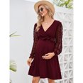 thumbnail image 2 of Maternity Swiss Dot Long Sleeve Wrap Dress Womens Fall Casual V Neck Nursing Midi Dress With Belt, 2 of 5