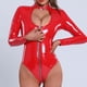 thumbnail image 2 of Gibobby Lenceria para mujer sexy Día de San Valentín Medias de manga larga con cremallera para club nocturno de cuero de PU de cuero de alta elasticidad de talla grande p(Rojo, G), 2 of 4