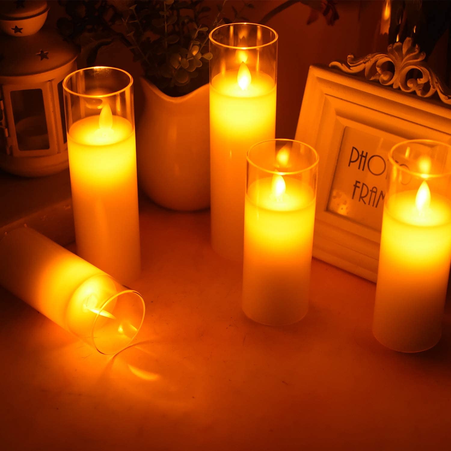 Big Size Candles Set of 8" 10" 12" Glass Flameless Candles  Battery Operated Real Wax Pillars Glass LED Candles with Remote Control Cycling Timer