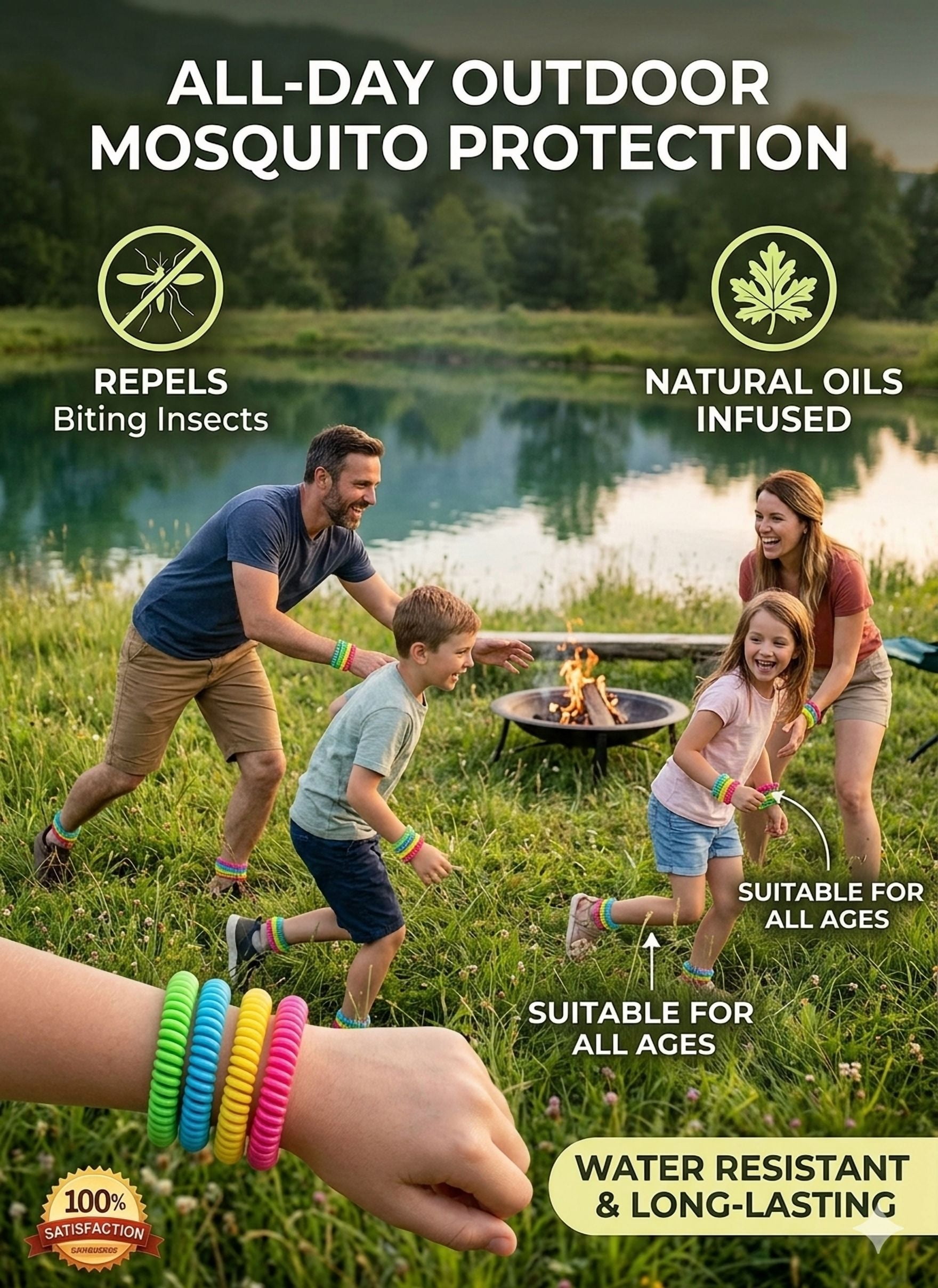 Mosquito Repellent Bracelet - 25Pack - Deet Free Bug Bands for Kids, Adults & Pets - 100% Natural