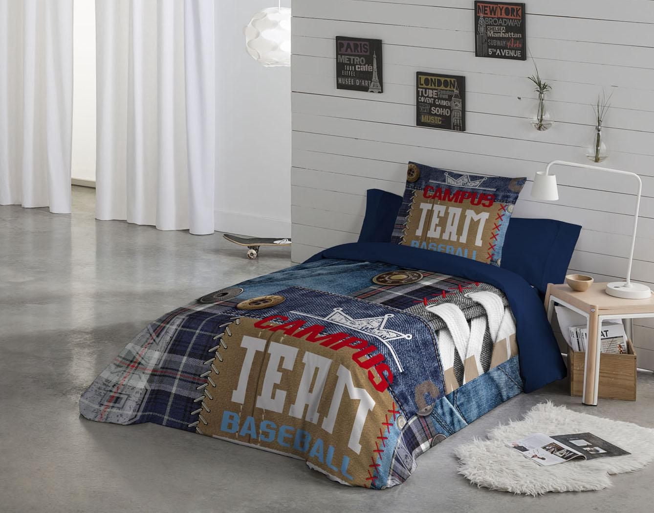 Ensemble de housse de couette Team de Gouchee Home – Ensemble de literie 2 pièces pour enfants et adolescents avec imprimé denim, coton réversible bleu marine