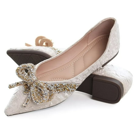 

SAILING LU Suede Ballet Flats for Women Sweet Bow Shoes Soft Pointy Toe Slip-ons Apricot 050 US 9