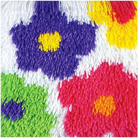 Caron Shaggy Latch-Hooked Rug Kit, Flowers - 12" x 12"