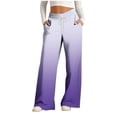 thumbnail image 2 of Cagogo Women Plus Size Wide Leg Flowy Pants with Pockets Tie Dye Casual Loungewear Long Drawstring Trousers Party Beach Vacation, Purple M, 2 of 6