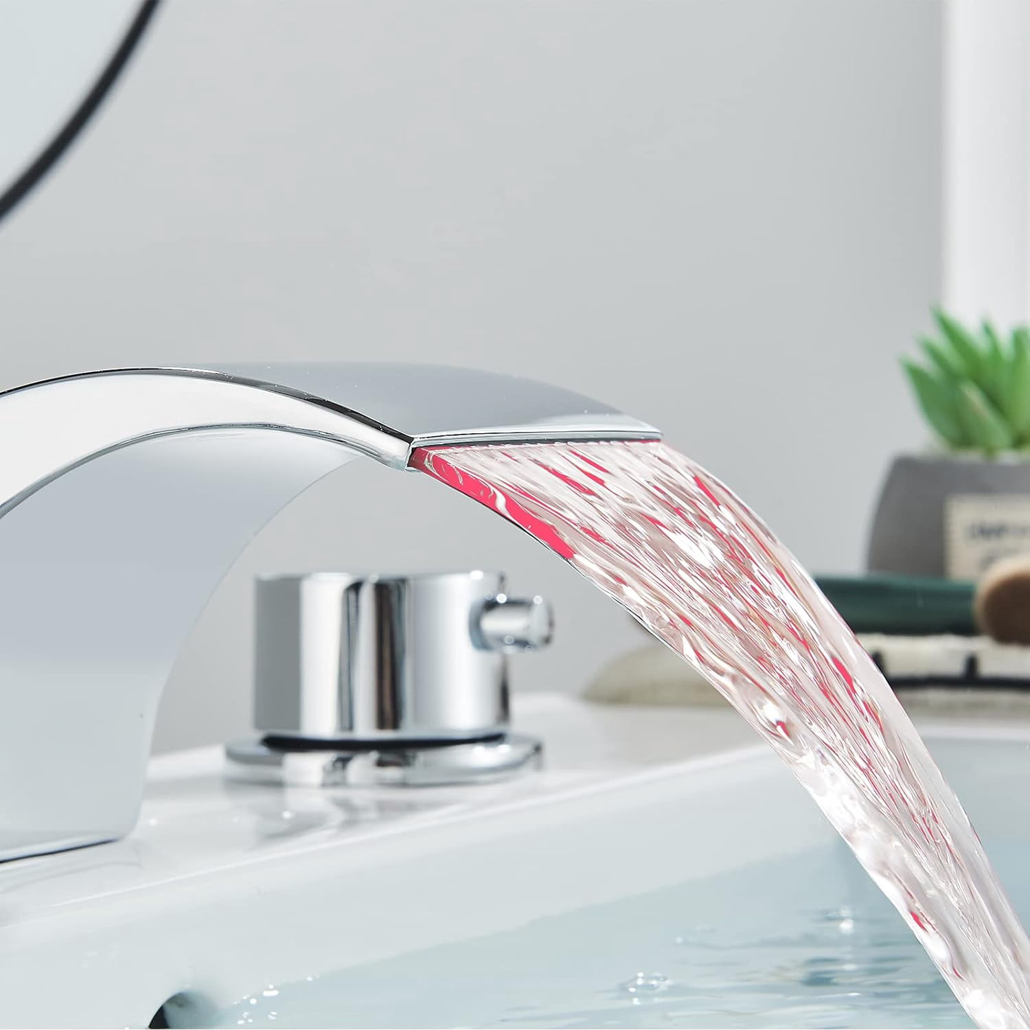 Zovajonia Bathroom Faucet 3 Hole Vanity Basin, 8 Inch High LED Arc Polished Chrome Sink Faucet Mixer Bronze Bath Faucets,Widespread bathroom faucets for sink 3 hole Waterfall Tub Faucet