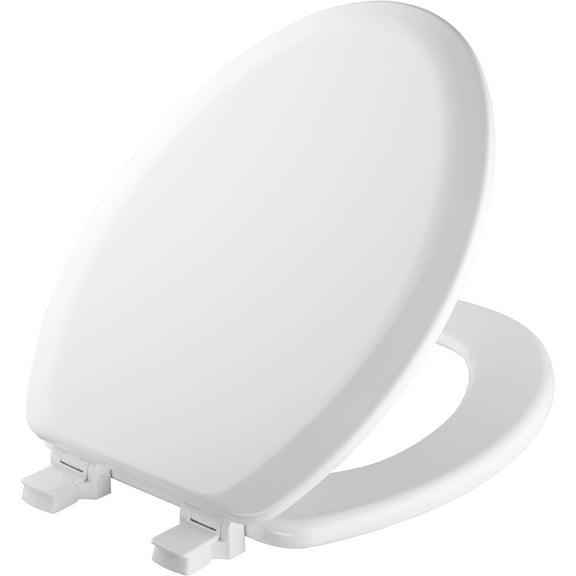 Mayfair Cameron Elongated Enameled Wood Toilet Seat in White Never Looosens and Removes for Easy Cleaning