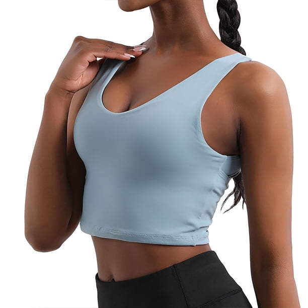 Minnieouse Camisola de yoga para mujer Sujetador de color sólido Chaleco Top Camisetas deportivas cortas Azul cielo XL Prendas para la parte del cuerpo Cielo azul SG Minnieouse AP011446-12
