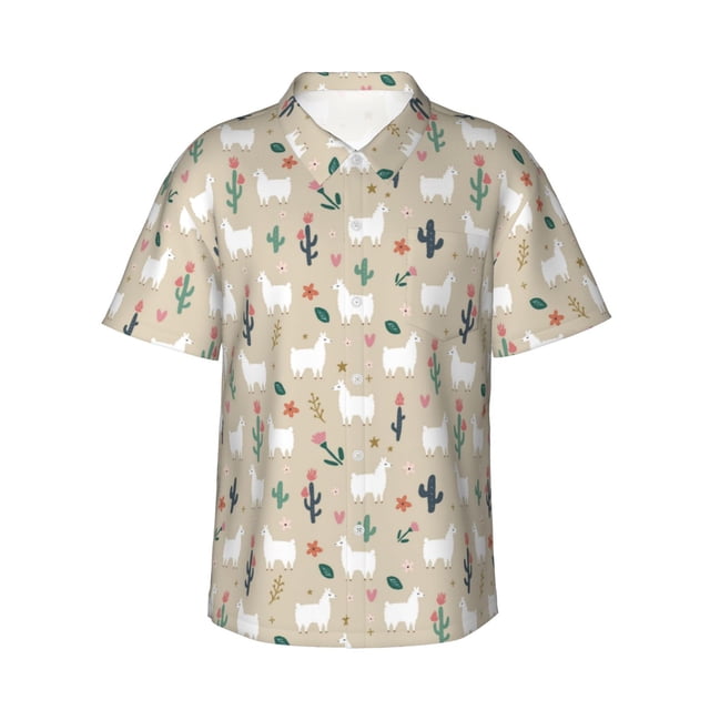Fotbe Cute Alpaca Camisa Hawaiana para Hombre Unisex – Camisa Casual de Verano con Botones de Manga Corta de Algodón y Lino,XX-Large