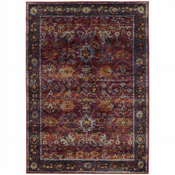 HomeRoots 509978 10 x 13 ft. Red Purple Gold & Gray Oriental Power Loom Stain Resistant Rectangle Area Rug