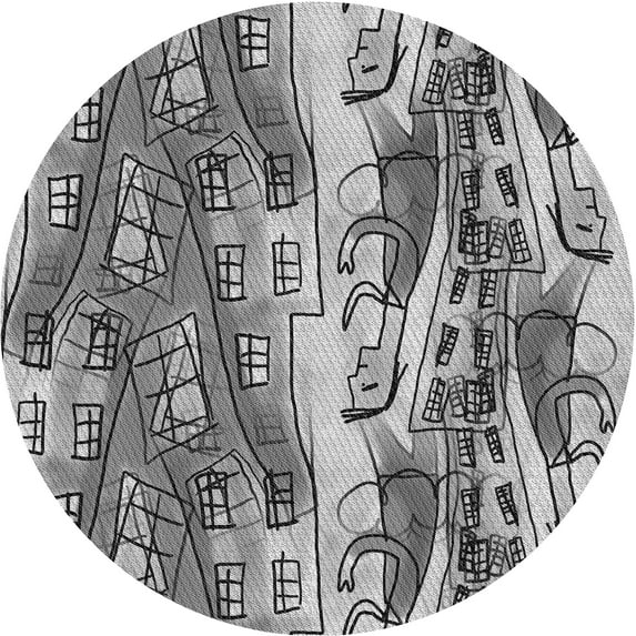 Ahgly Company Machine Washable Indoor Round Transitional Silver Gray Area Rugs, 7' Round