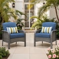 thumbnail image 3 of Ovios Patio Chairs Set of 2 All-Weather Wicker Patio Furniture Chairs Set Rattan High-Back Outdoor Armchairs with Cushions, Denim Blue, 3 of 9