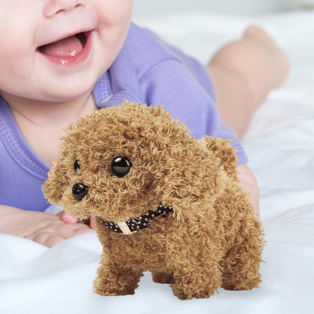 Puppy de juguete de lujo eléctrico caminando ladridos modelo de regalo de perro falso cola mueve pasto interactivo perro para niños niñas niñas niña
