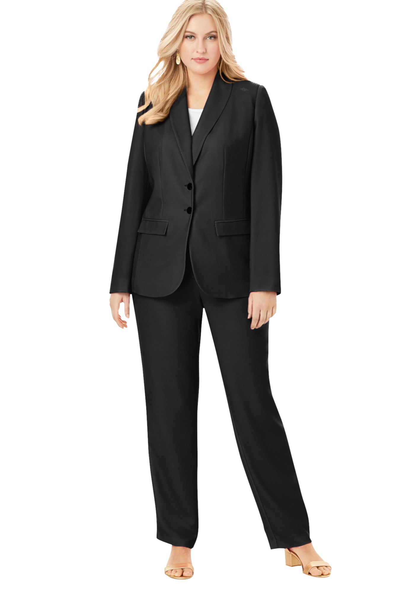 Jessica London Womens Plus Size Single Breasted Pant Suit Set 