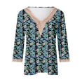 thumbnail image 4 of CYMMPU 3/4 Sleeve Blouses for Women Dressy Casual Tunic Tops Summer Trendy Shirts Loose Fit Floral Printed Spring Tops Lace V Neck Business Elegant Work Tops T-Shirts Navy L, 4 of 5