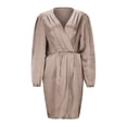 thumbnail image 4 of OSOLU Ladies Wedding Guest Dress Ruched Front Batwing Sleeve Spring Summer Autumn Elegant Solid Color Waist V-Neck Dress Comfort Sundress Dresses For Women 2025 Elegant Classy, 4 of 8