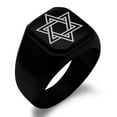 thumbnail image 3 of Stainless Steel Interlocking Hexagram Star of David Engraved Hexagon Crest Flat Top Biker Style Polished Ring, 3 of 4
