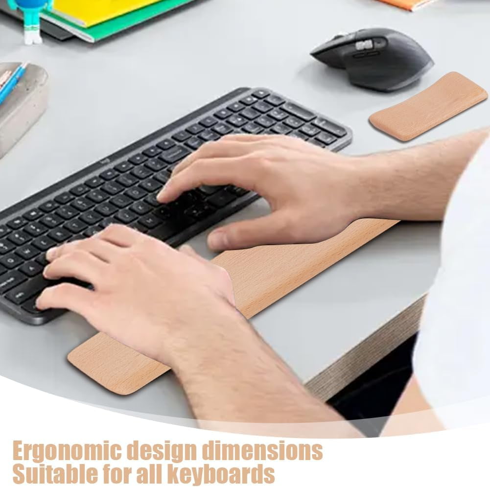2PCS Wood Keyboard Wrist Rest 2 Size 60 Key Wooden Wrist RestErgonomic Rest for Computer Keyboard Ergonomic Desk Pad Gaming Office Brown