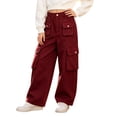 thumbnail image 2 of YunPes Girls Baggy Cargo Pants Multi Pocket Elastic Waist Wide Leg Pants Spring Fall Outdoor Casual Hiking Pants Kids Preppy Wear, 2 of 5