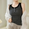 thumbnail image 3 of Ohufall Henley Tank Tops for Women Summer Casual Button Round Neck Sleeveless Cotton Shirts Fashion Stripe Printed Sling Undershirts, 3 of 5