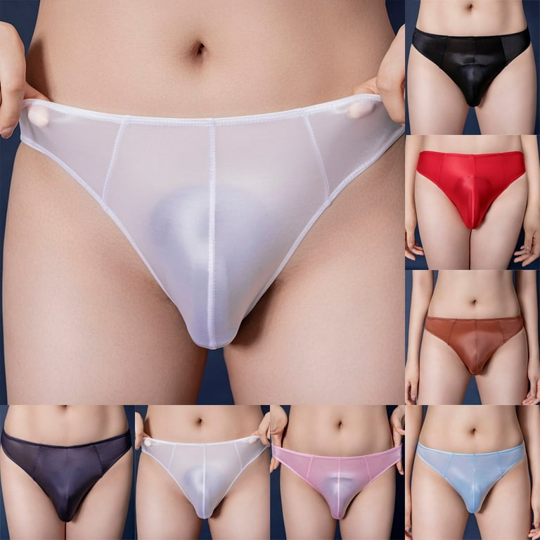 Women See Through Underwear Stretch Oil Shiny Glossy Panties Briefs Light  Blue L 
