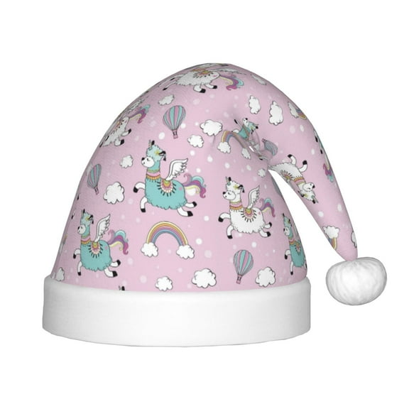 Naloa Llama Unicorn and Rainbow Santa Hat for Kids Baby Christmas Hats,Girls Boys Toddler Plush Xmas Holiday Hat,Luxury Santa Claus Hat