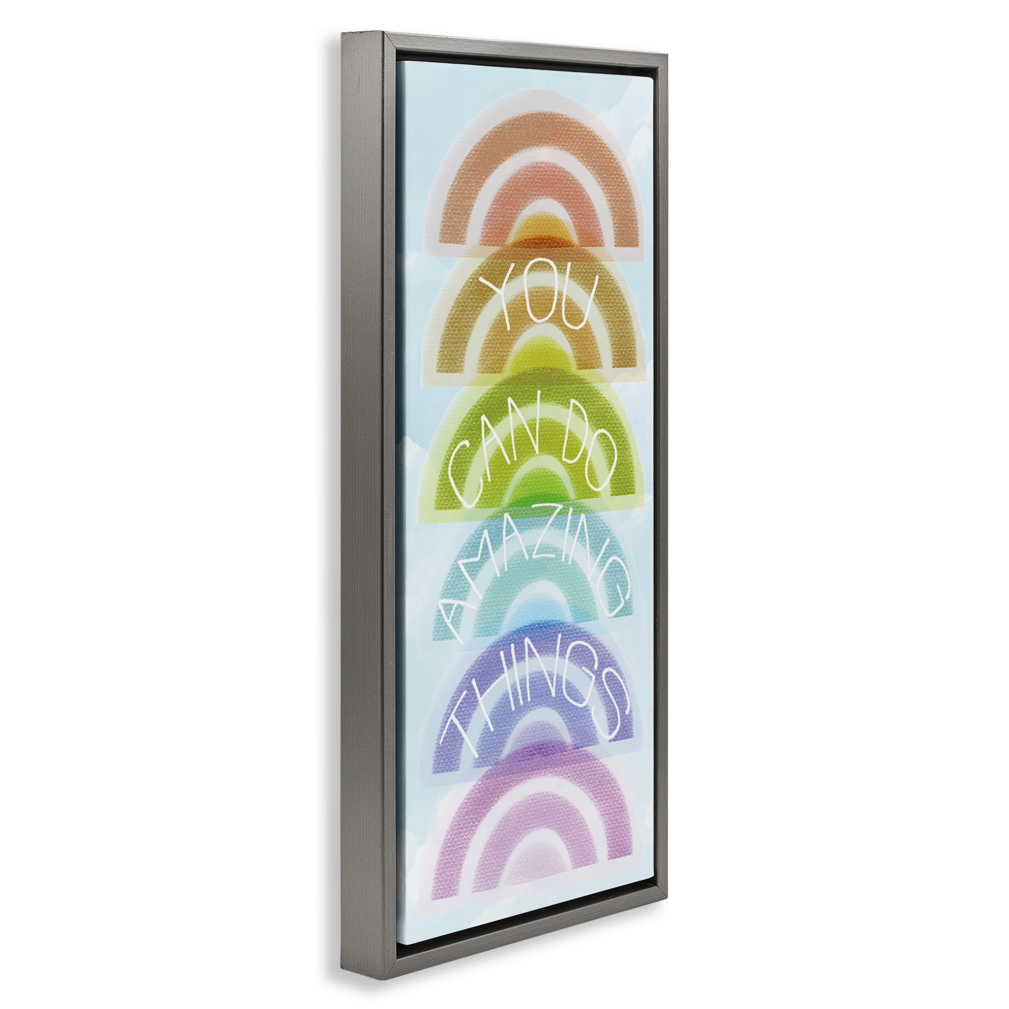 Stupell Industries Amazing Things Rainbow Encouragement Gray Framed Floater Canvas Wall Art, design by Lil' Rue