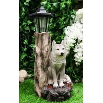 Woodlands Lone Gray Wolf Greetings Figurine Solar LED Light Lantern Welcome Lamp
