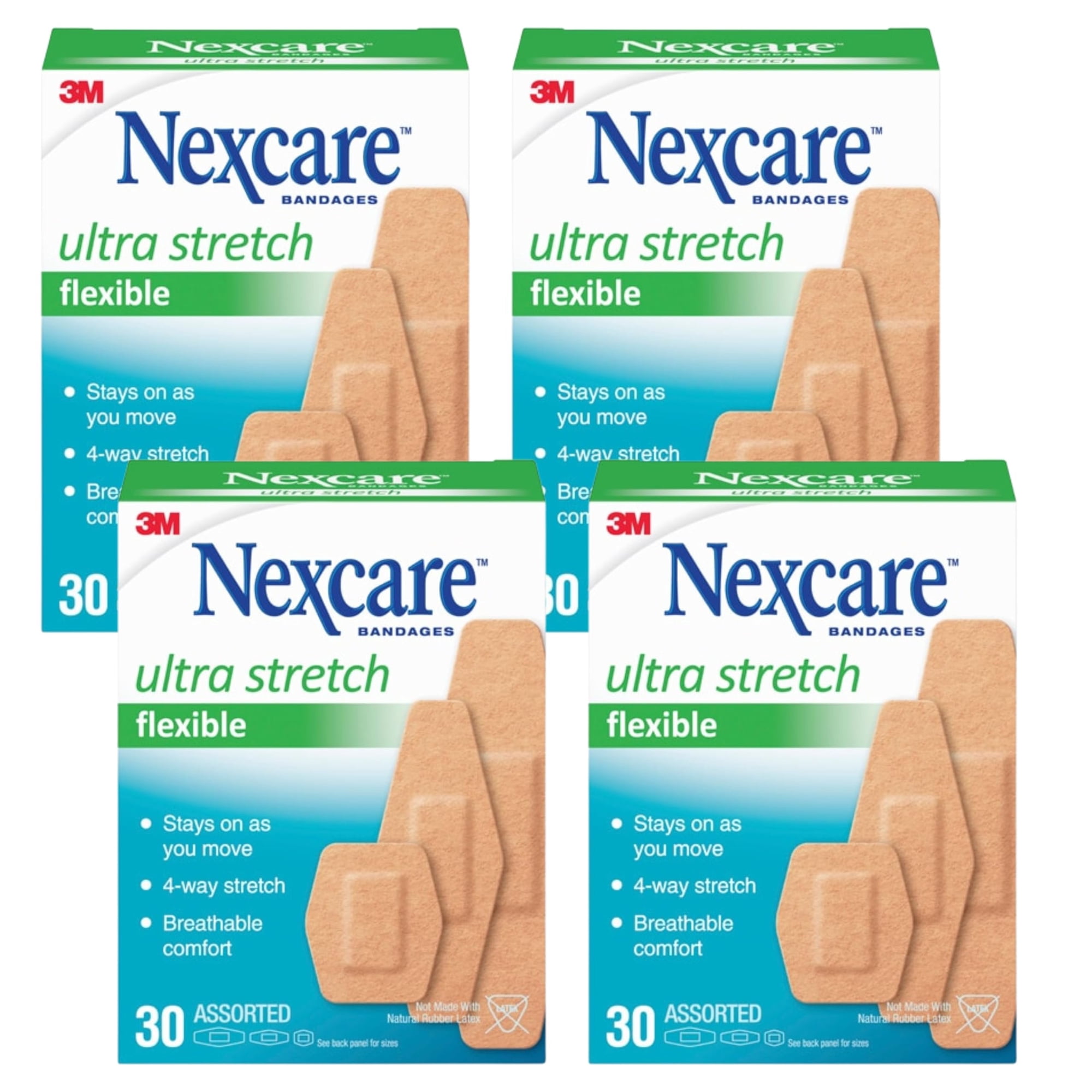3M Nexcare Comfort Flexible Fabric Adhesive Bandages - Latex-Free - 30 Count, Assorted Sizes