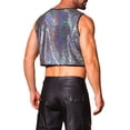 thumbnail image 3 of INSPIRE CHIC Men's Metallic Sequins Crewneck Sleeveless Cropped Festival Tank Top L Silver, 3 of 5