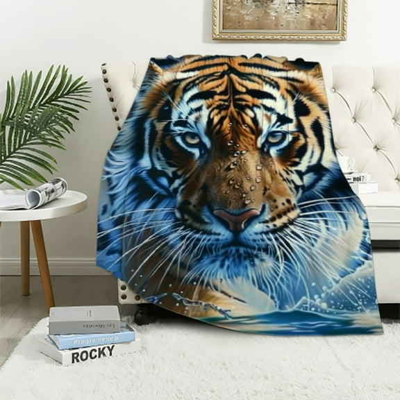 Shiartex  Mexican Tiger Blanket Wild Animal Print Throw Blankets for Couch Sofa Bed Stuff Decor Soft Cozy Plush Flannel Bedding for Baby Girls Boys Women Man Adults Lover White