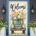 thumbnail image 6 of Floral Design Welcome Banner Vintage Truck Spring Backdrop Checkered Bow Colorful Blooms Garden Background for Home Decoration Spring Party Garden Gathering, 6 of 9
