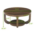 thumbnail image 2 of Finmind Round Coffee Table, 31.5" Rustic Wooden Coffee Table with 2-Tier Storage Shelf and Thick Tabletop for Living Room, Dark Brown, 2 of 7