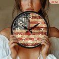 thumbnail image 2 of 2D Flat 1pc 10Inch Wooden American Flag Grunge Wall Clock for Livingroom, Kitchen, or Office, 2 of 7
