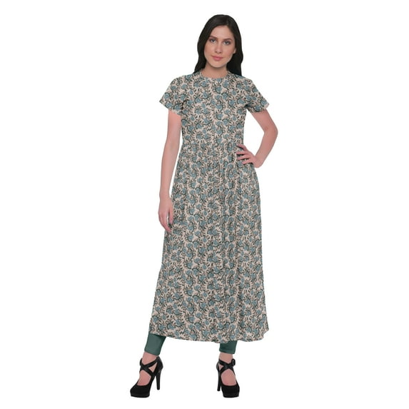 Moomaya Printed Short Sleeve Front Slit Tunic Dresses For Women Indian Clothing