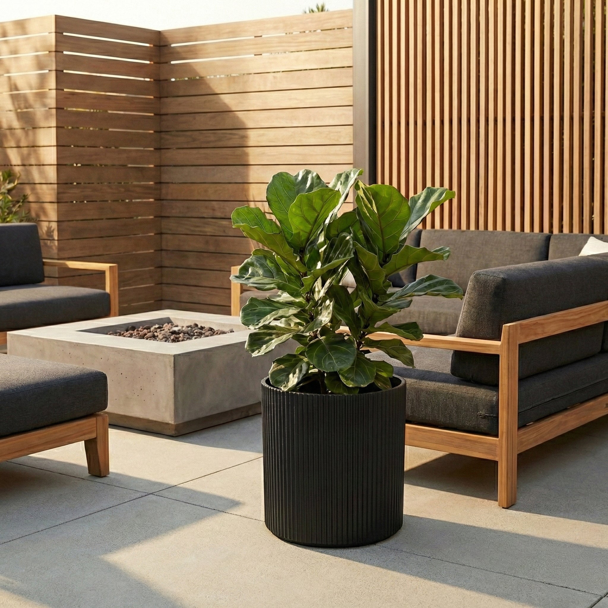Serene 14in DIA x 14in H Round Black Plastic Plant Planter with Drainage Holes