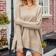 thumbnail image 4 of Lovskoo Sweaters for Women Trendy Casual Long Sleeve V-Neck Solid Ladies Warmth Tops Blouse Khaki, 4 of 8